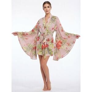 UPS & DOWNS Midi Robe Kimono Wrap Floral Bell Sleeves Plus Size XL
